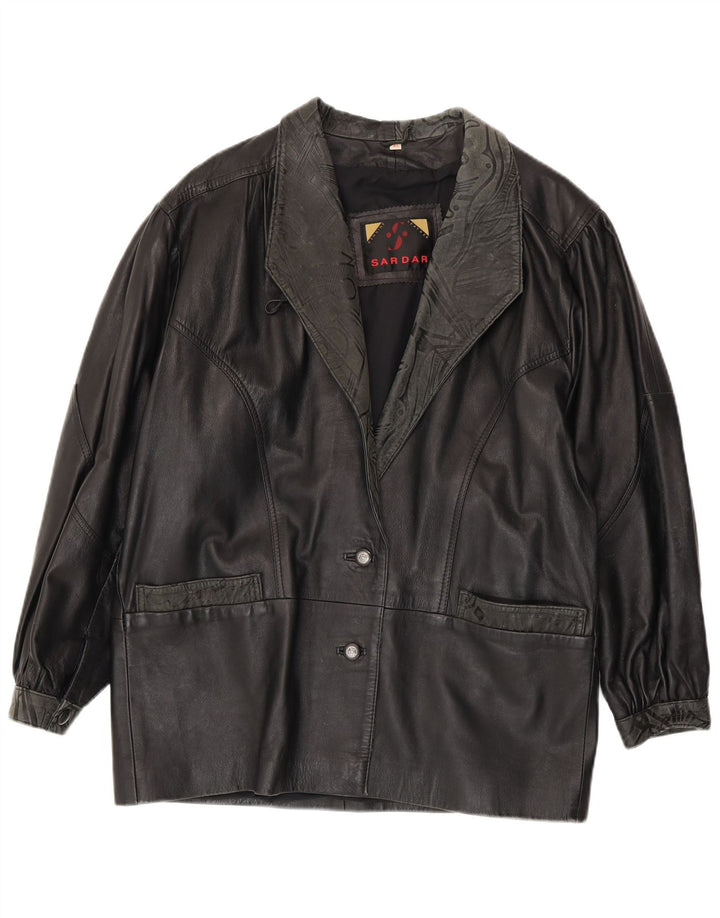SARDAR Veste en cuir pour femme UK 18 XL Cuir noir