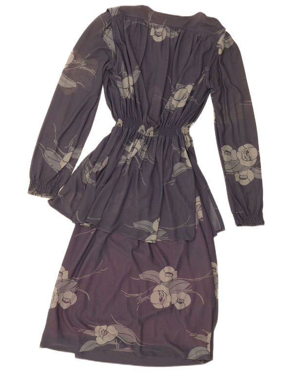 vintage Femme Manches Longues Maxi Robe EU 40 Moyen Violet Floral