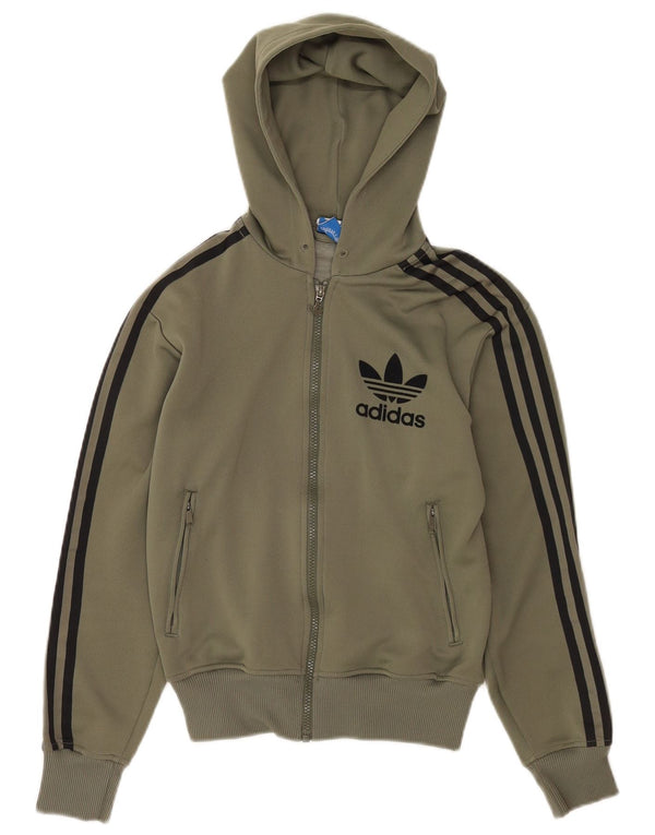 Adidas Pull à capuche zippé surdimensionné graphique pour femme UK 6 XS Kaki Polyester