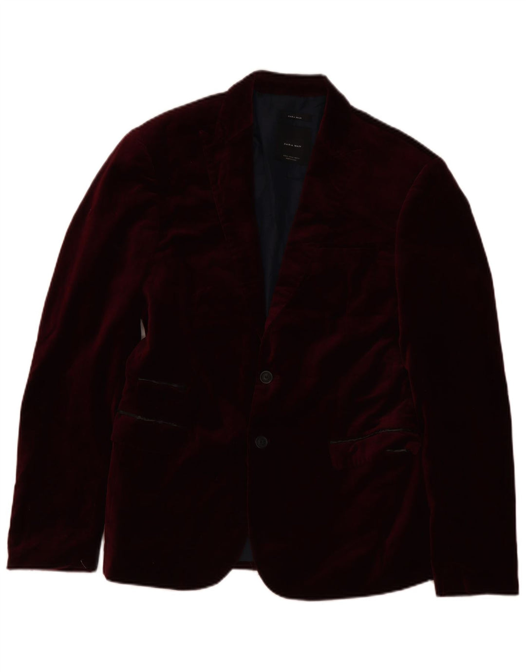 Zara Veste blazer en velours à 2 boutons pour homme EU 52 Large Bordeaux