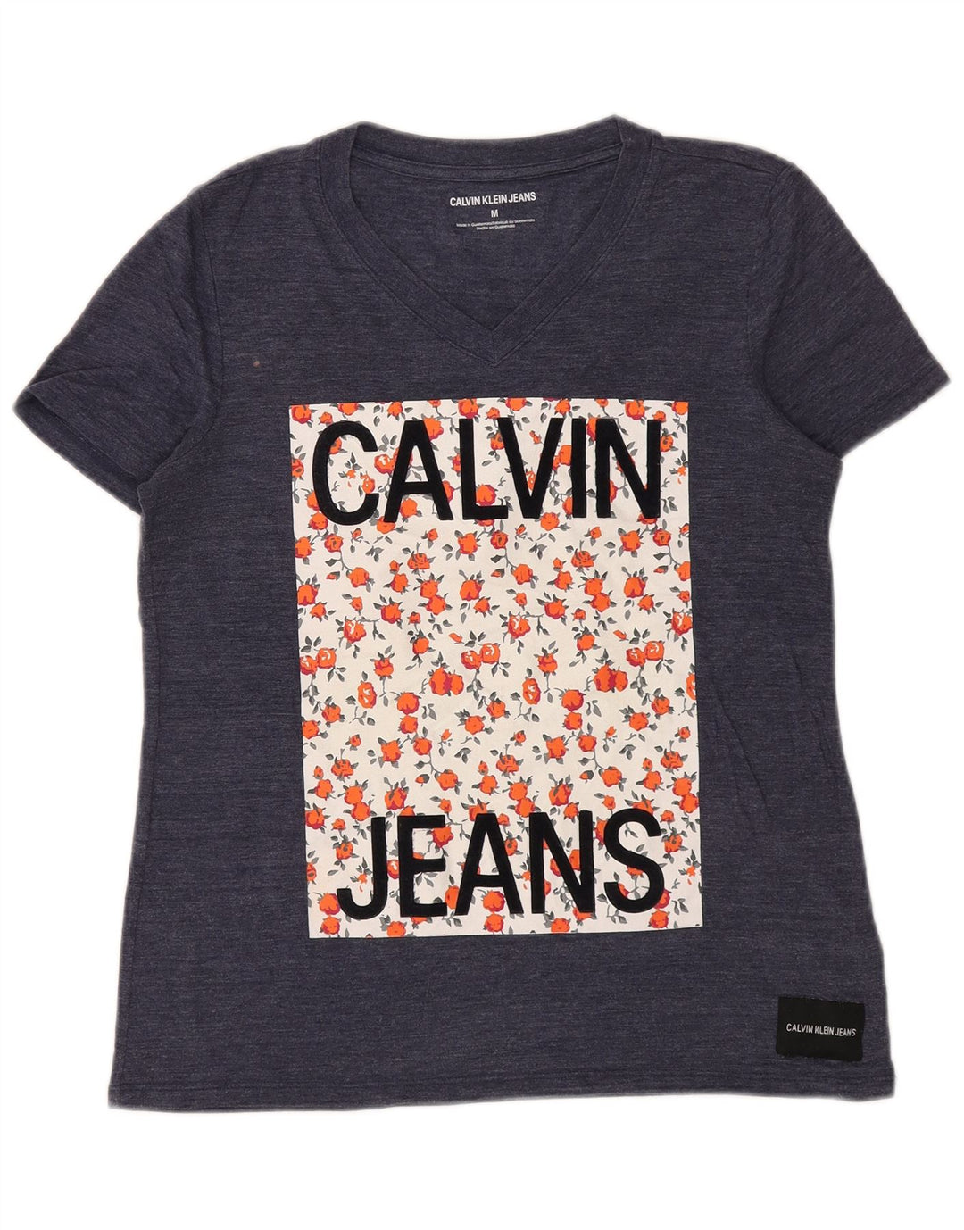 CALVIN KLEIN T-shirt graphique pour femme UK 14 Bleu marine moyen Polyester