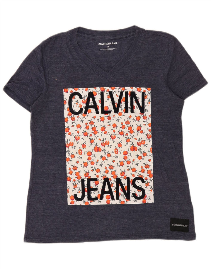 CALVIN KLEIN T-shirt graphique pour femme UK 14 Bleu marine moyen Polyester