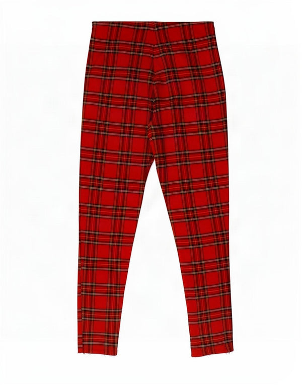 Zara Pantalon court skinny pour femme Medium W28 L27 Viscose à carreaux rouge