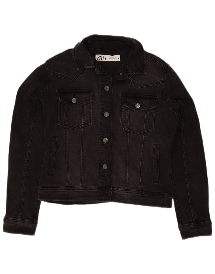 Zara Womens Crop Denim Jacket UK 16 Grand coton noir