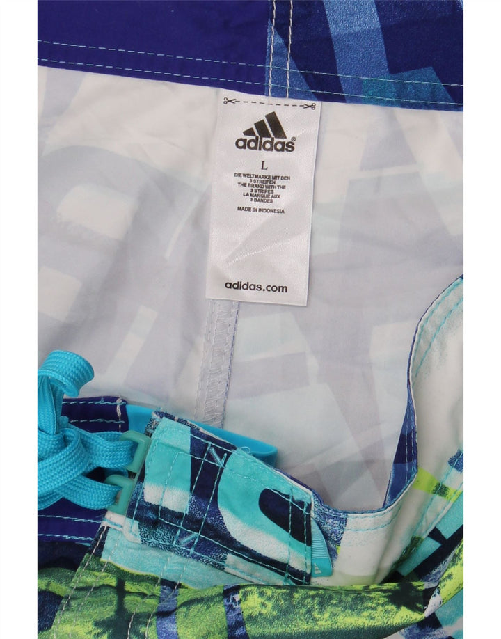 Adidas Short de bain graphique à motif abstrait pour hommes, grand bleu, polyester