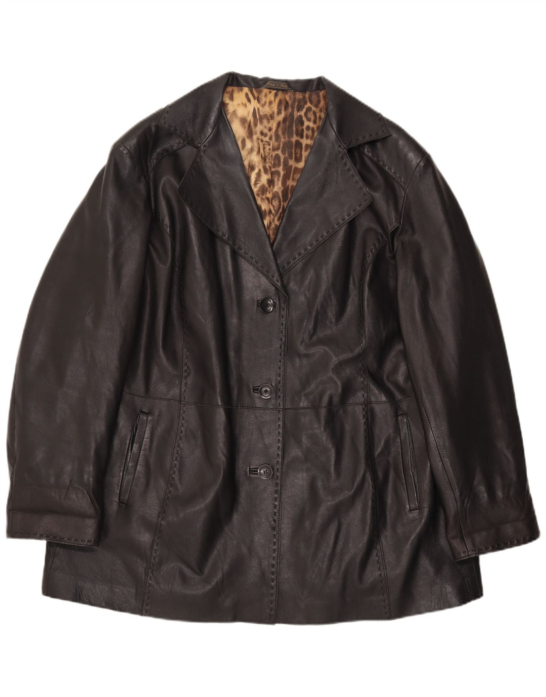 manteau en cuir femme vintage UK 16 Grand cuir noir
