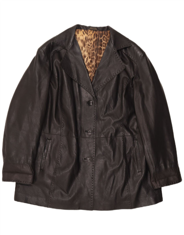 manteau en cuir femme vintage UK 16 Grand cuir noir