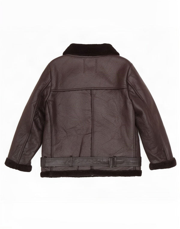 Zara Veste de motard en simili cuir Sherpa pour femme UK 14 Noir moyen Polyester