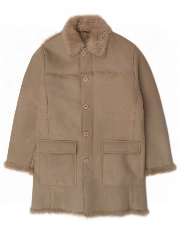 vintage Mens Sherpa Overcoat UK 40 Grand Polyester Vert