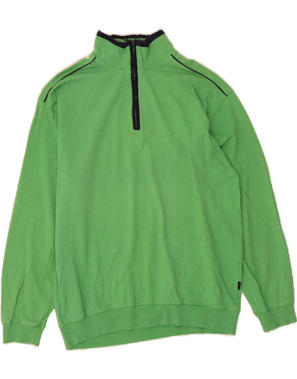 DANIEL HECHTER Mens Zip Neck Jumper Sweater IT 52 Large Green Cotton