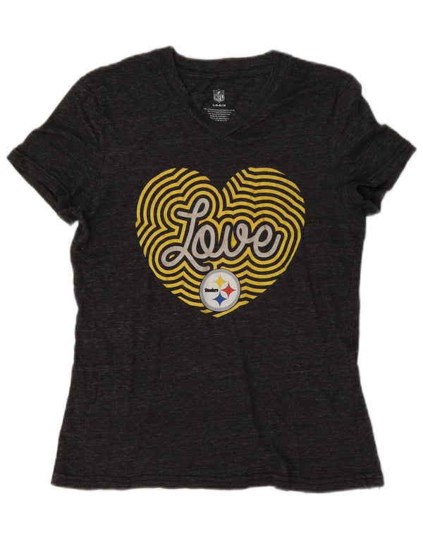 NFL Womens Steelers Graphic T-Shirt Top UK 14 Large Gris Polyester
