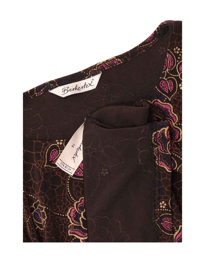 BERKERTEX  Womens T-Shirt Top UK 16 Large Brown Floral Polyester Vintage Berkertex and Second-Hand Berkertex from Messina Hembry 