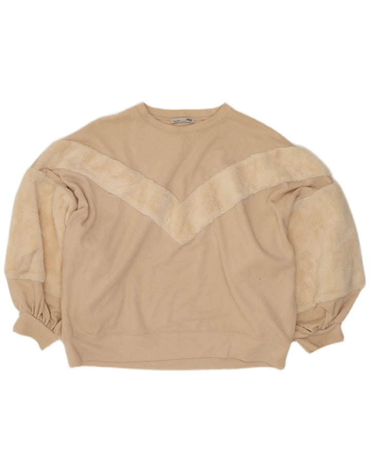 Zara Sweat-shirt court surdimensionné pour femme UK 10 Small Blanc cassé