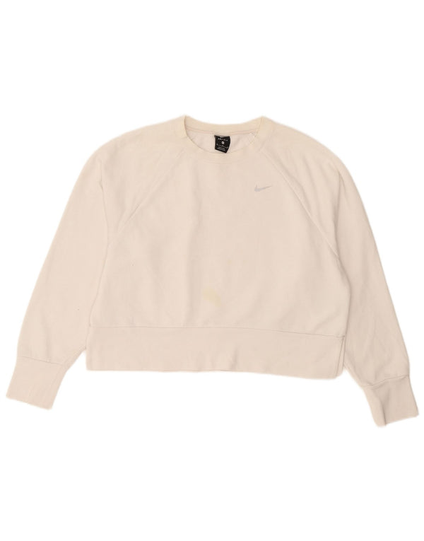 Nike Womens Crop Sweatshirt Jumper UK 14 Moyen Blanc Polyester