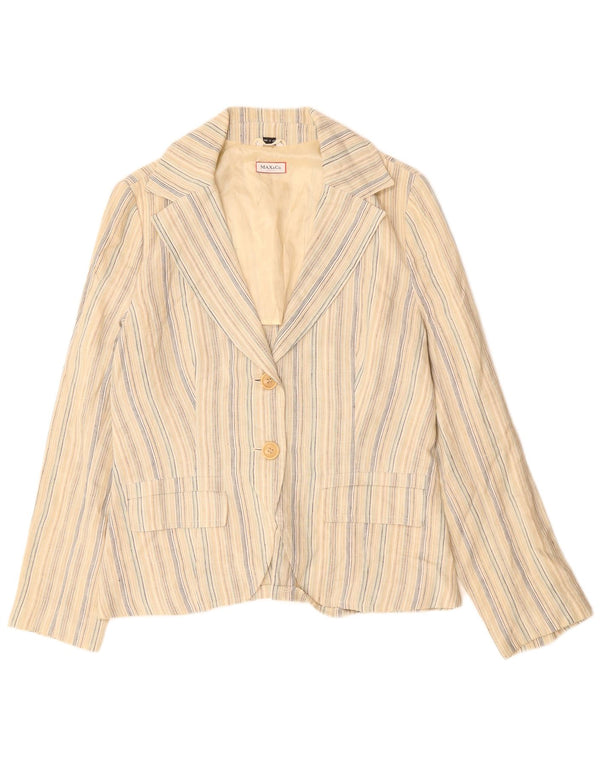 MAX & CO. Veste blazer à 2 boutons pour femme UK 16 Grand lin rayé beige