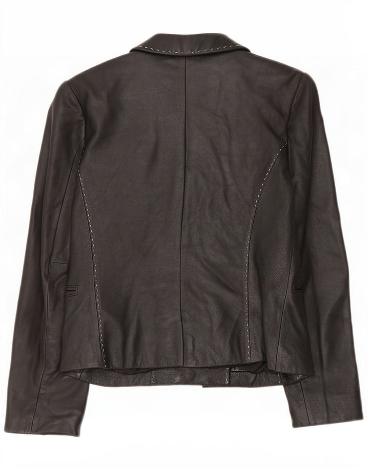 Ann Taylor Veste blazer en cuir à 4 boutons pour femme UK 6 XS Noir