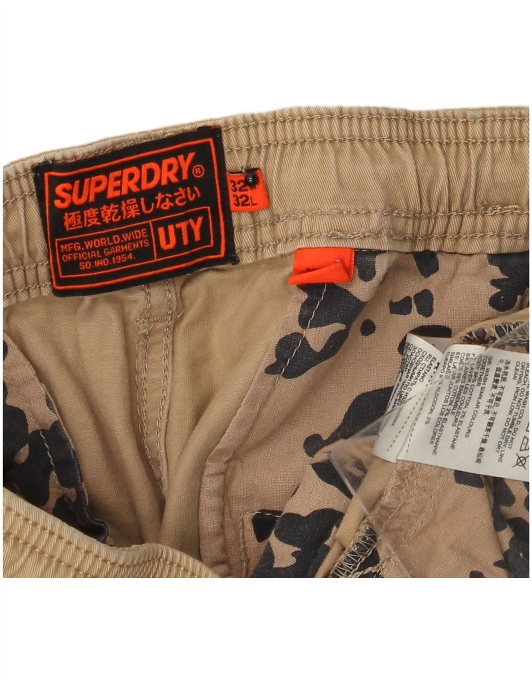 SUPERDRY Pantalon Cargo Droit Homme W32 L29 Beige Coton