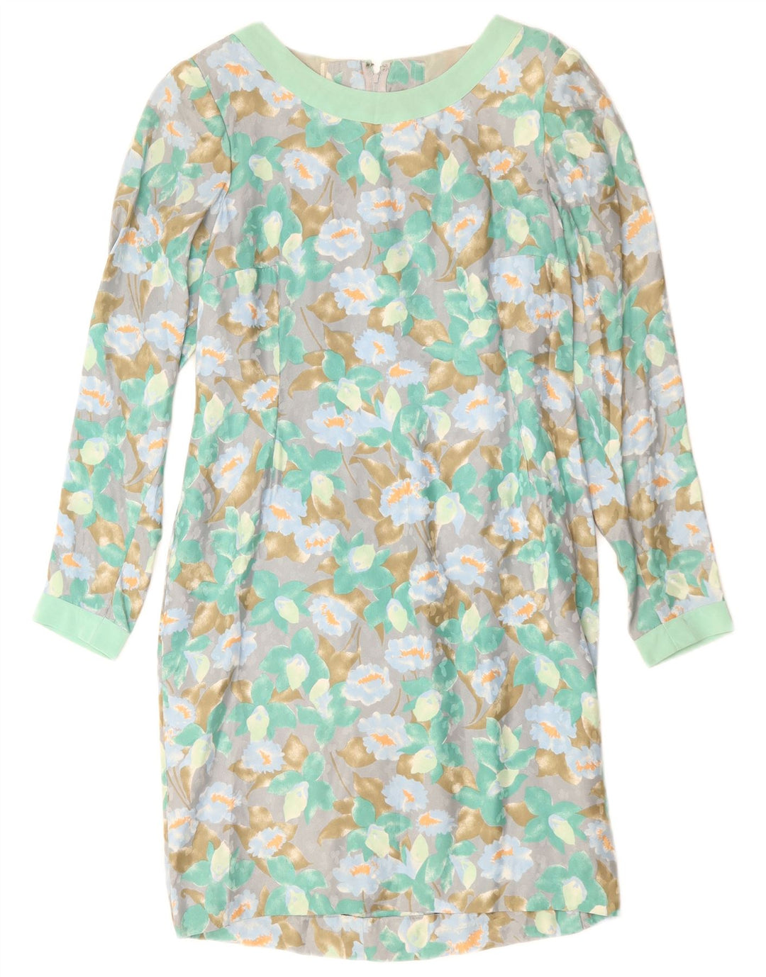 Robe fourreau à manches longues femme vintage UK 12 Floral vert moyen