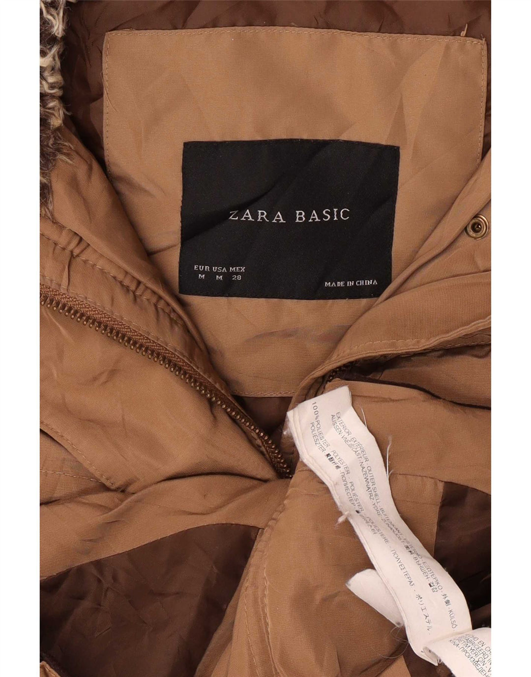 Zara Veste matelassée à capuche pour femme UK 14 Polyester beige moyen