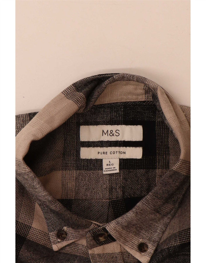 Marks & Spencer Chemise en flanelle pour homme en coton à carreaux marron