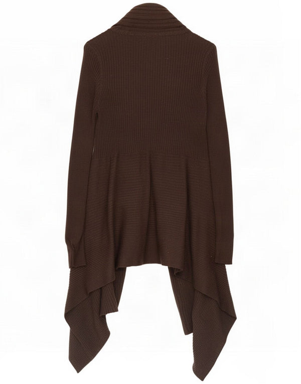 Marks & Spencer Womens Asymmetric Open Cardigan Sweater UK 12 Medium Brown