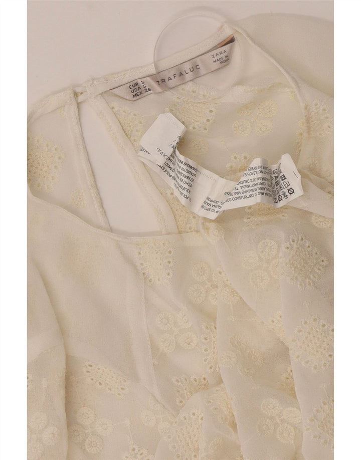 Zara Haut transparent pour femme UK 10 Petit polyester floral blanc cassé