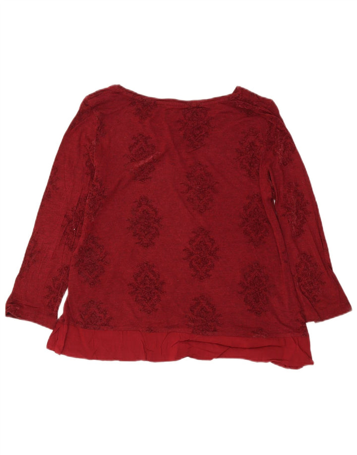 White Stuff Haut court à manches longues pour femme UK 44 Large Viscose florale bordeaux