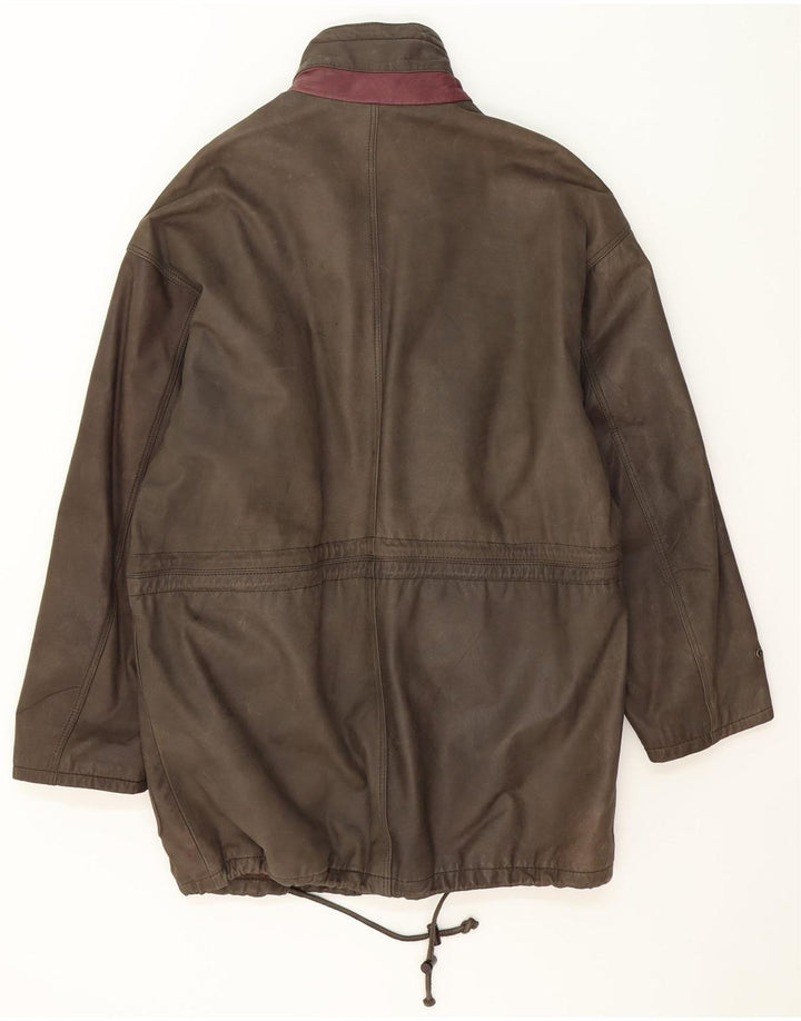 VINTAGE Mens Leather Coat IT 50 Large Khaki Leather Vintage Vintage and Second-Hand Vintage from Messina Hembry 