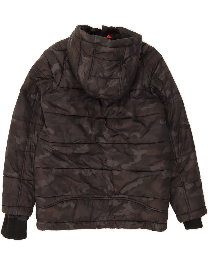 MICHAEL KORS Boys Hooded Padded Jacket 7-8 Years Grey Camouflage Polyester Vintage Michael Kors and Second-Hand Michael Kors from Messina Hembry 