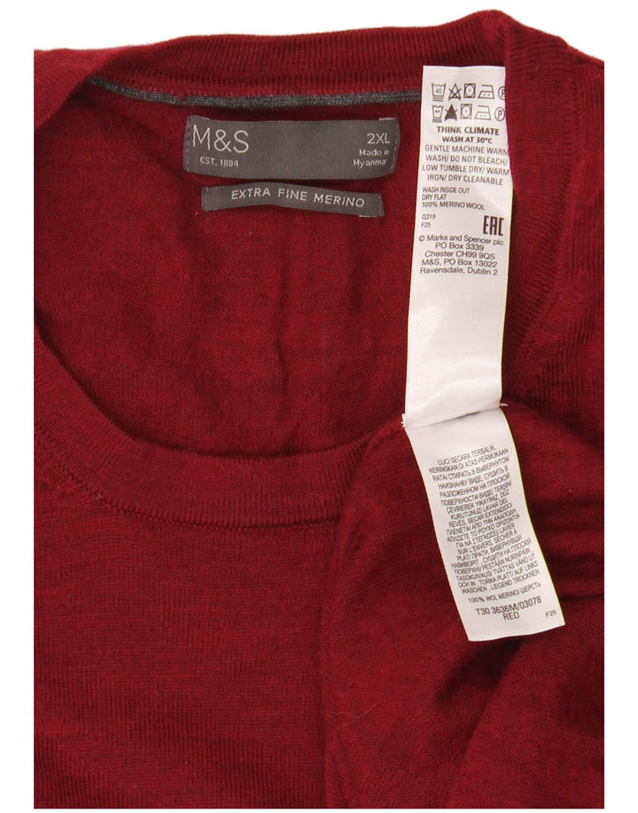 Marks & Spencer Pull col rond pour homme XL en laine mérinos rouge