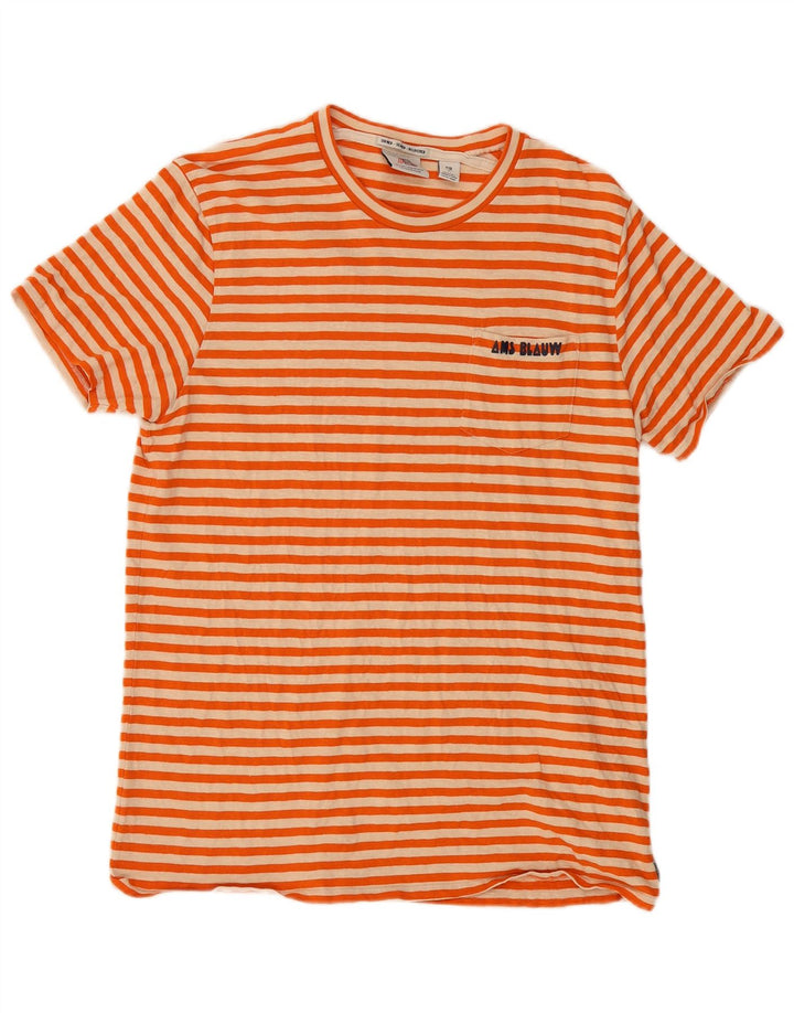 SCOTCH & SODA T-Shirt Femme UK 14 Grand Coton Rayé Orange
