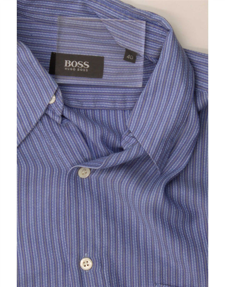 Hugo Boss Chemise Homme Taille 40 Bleu Moyen Rayé Coton Classique