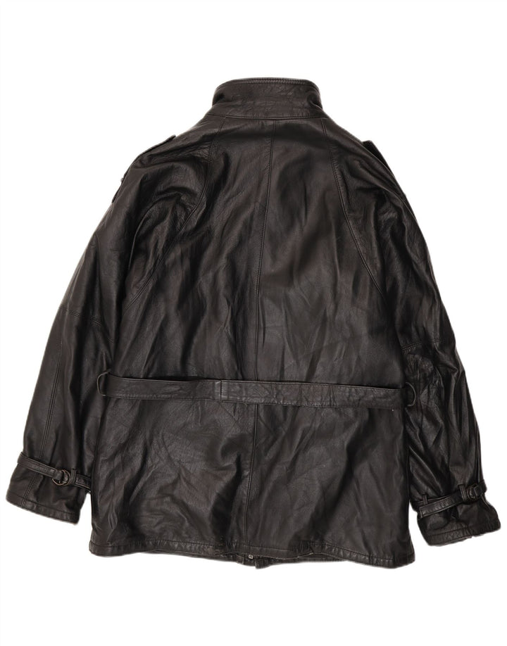 VINTAGE Veste en cuir militaire pour hommes UK 38 Cuir noir moyen