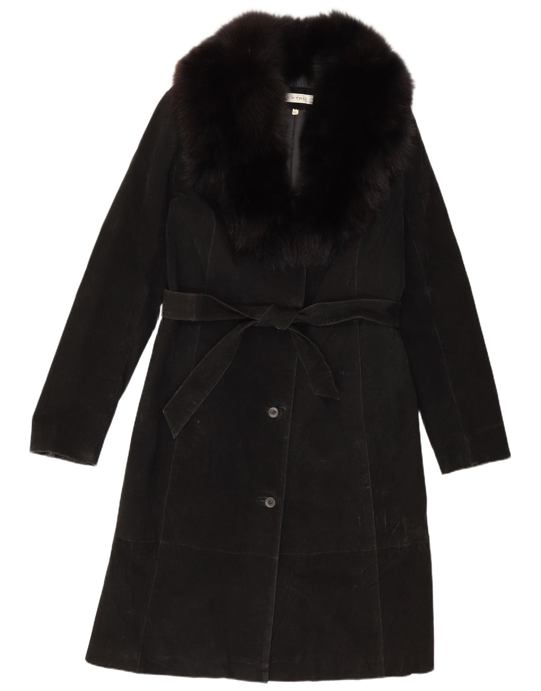 vintage Femme Suède Pardessus IT 46 Grand Cuir Noir