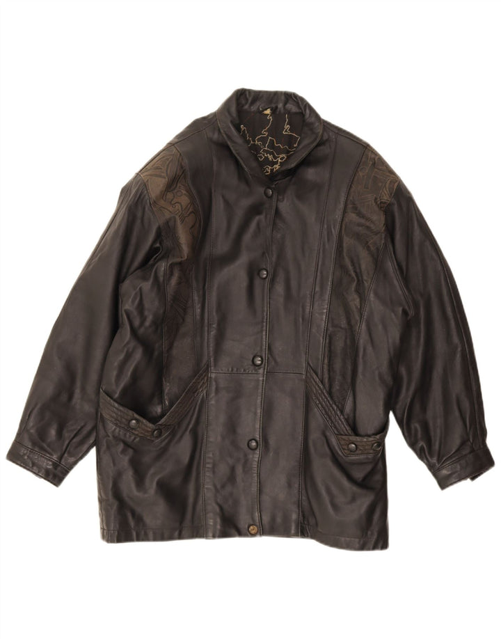 veste en cuir surdimensionnée femme vintage UK 16 Grand cuir noir
