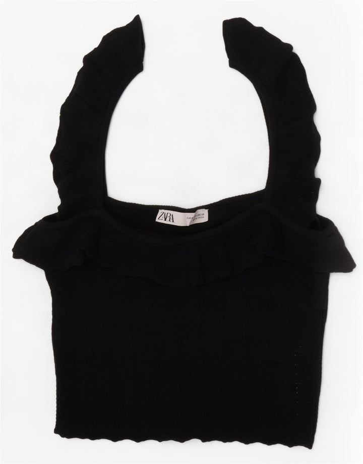 Zara Femme Crop Top UK 8 Small Noir Viscose