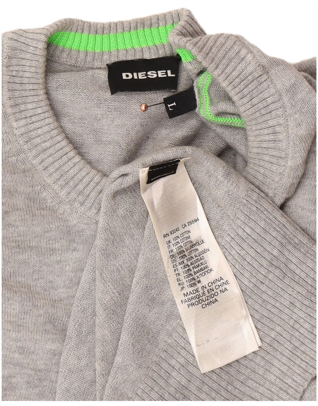 DIESEL Pull graphique à col rond pour homme en coton gris grand