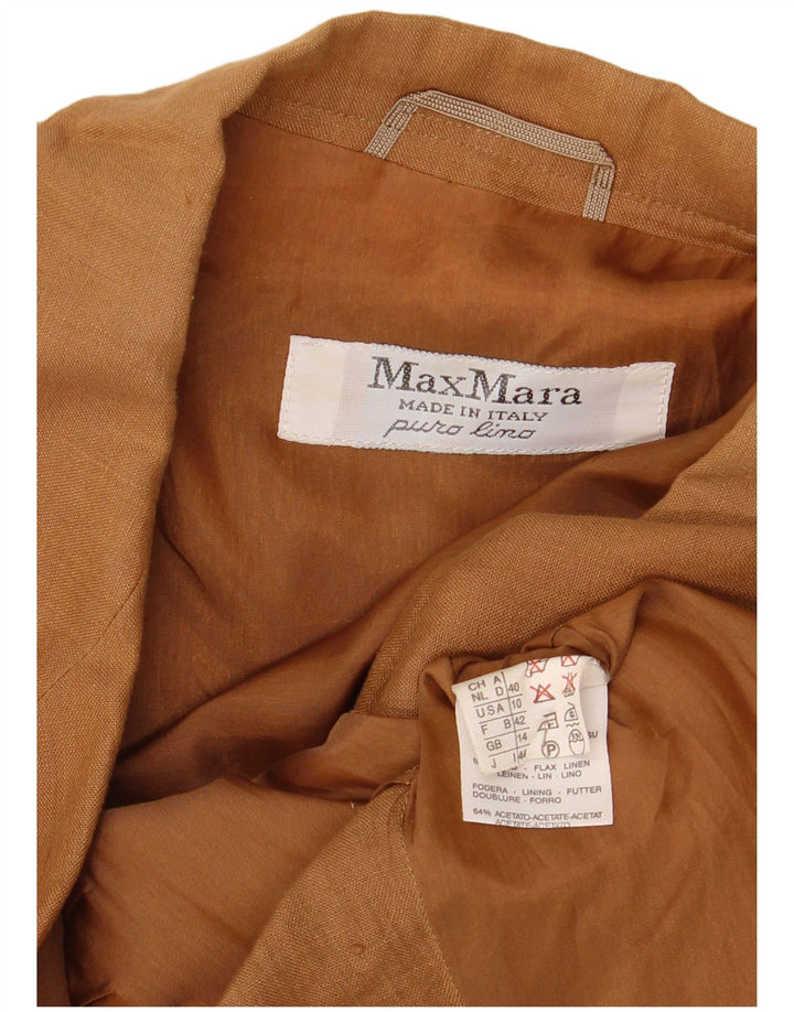 Max Mara Veste Blazer 1 Bouton pour Femme UK 14 Grand Lin Marron