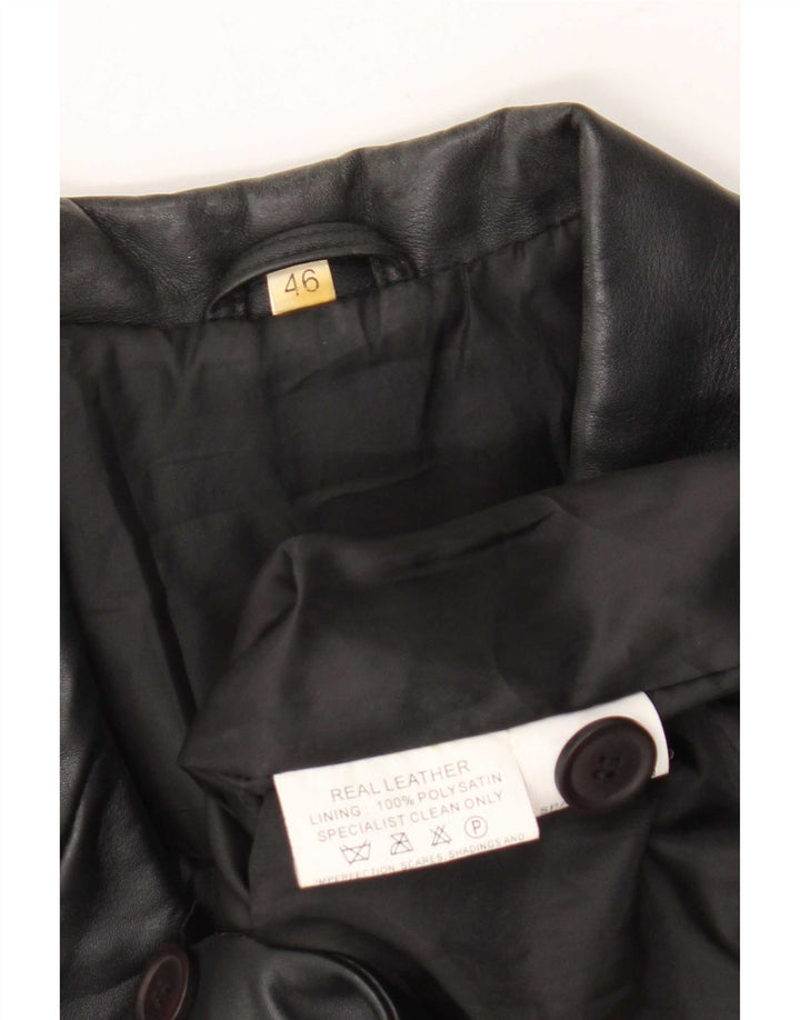 vintage Femme 3 Boutons Veste Blazer En Cuir IT 46 Grand Noir