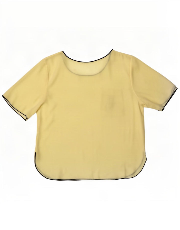 vintage Femme Graphique Blouse Top UK 16 Grand Jaune