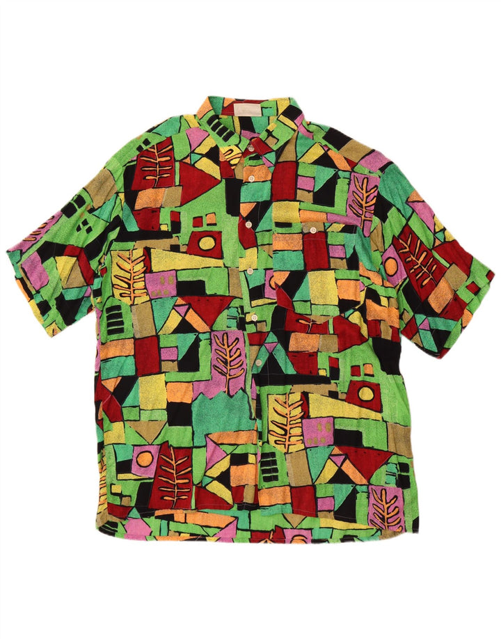 Chemise à manches courtes Vintage pour hommes, grande chemise géométrique multicolore