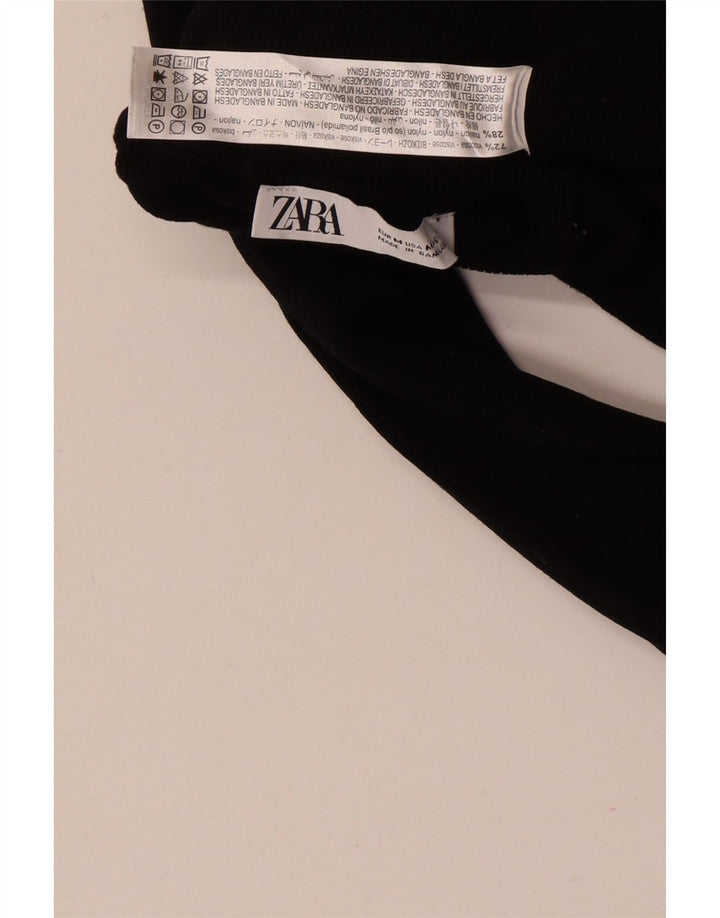 Zara Pull court à col roulé pour femme UK 12 Viscose noir moyen