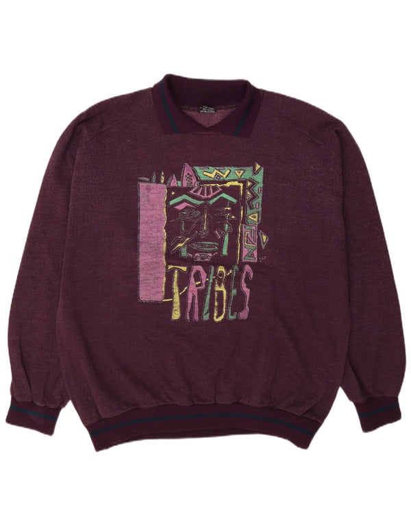 C&A Pull graphique à col polo pour homme EU 52/54 Large en coton bordeaux