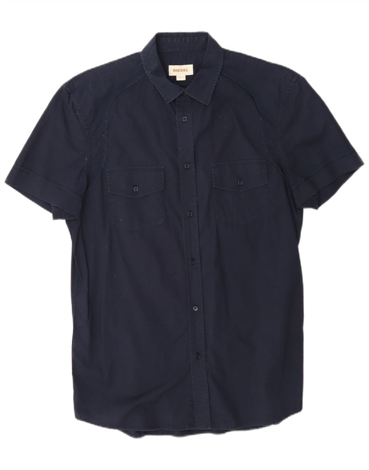 Chemise à manches courtes Diesel pour hommes, grand coton bleu marine