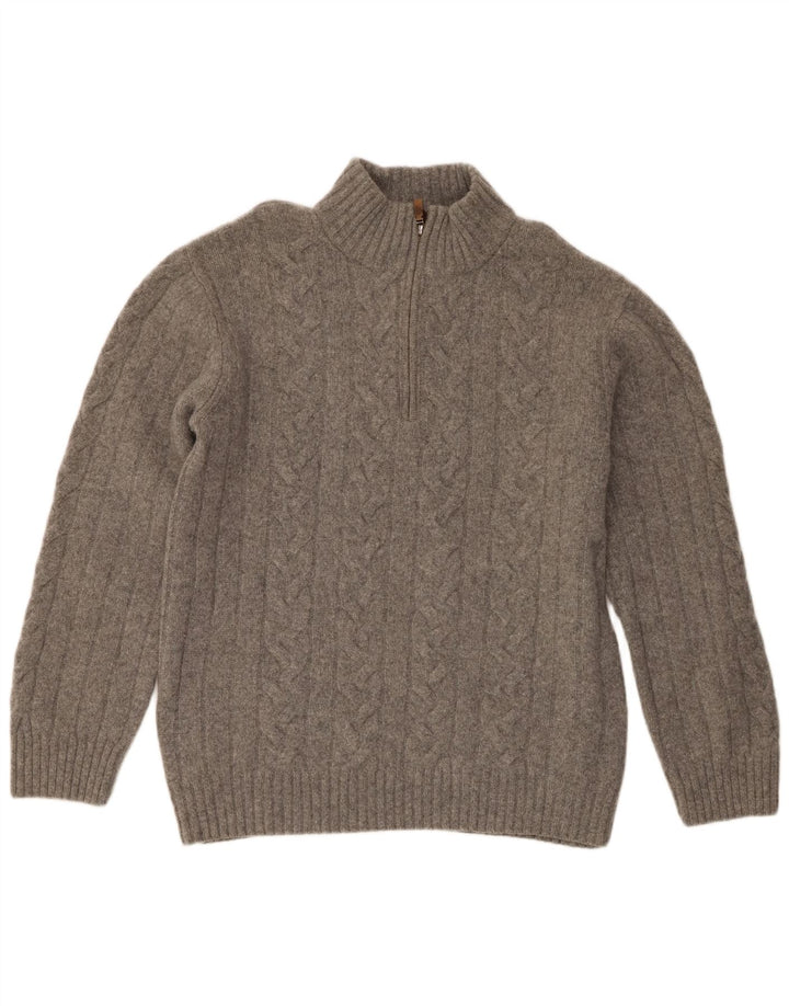 Gant Pull col zippé pour homme 2XL Gris Laine mérinos