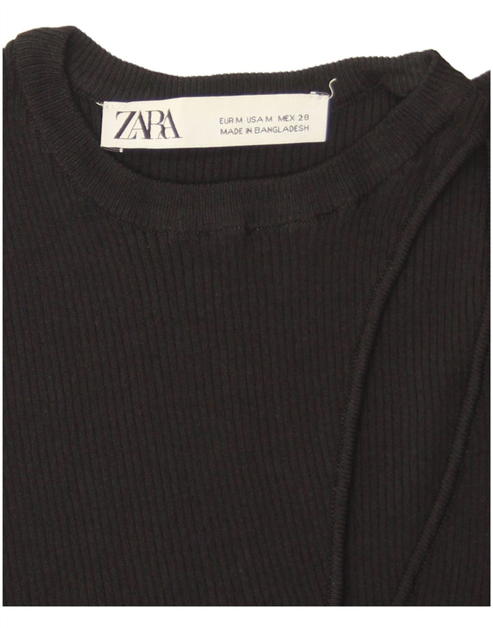Zara Womens Crop Débardeur UK 12 Moyen Noir