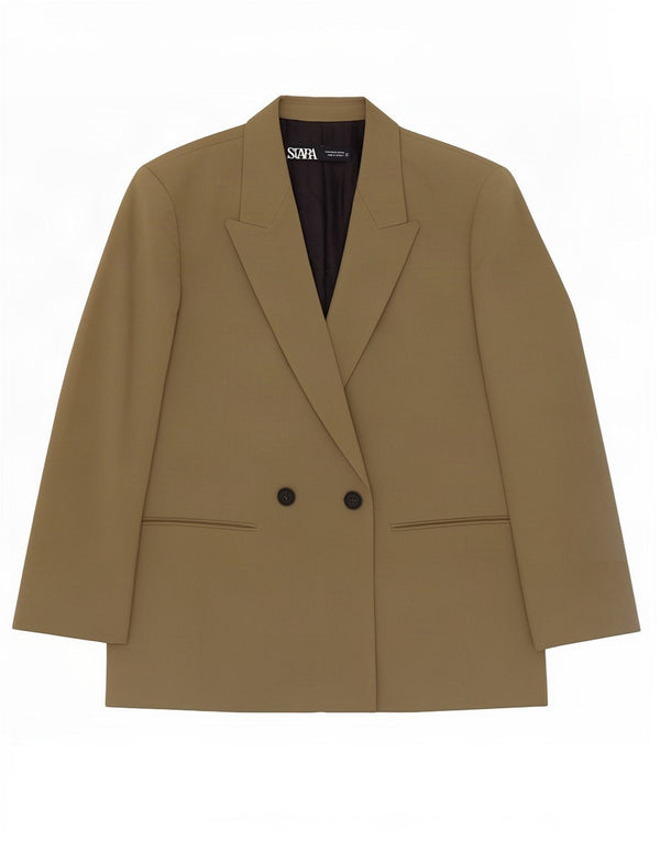 Zara Veste Blazer Double Boutonnage Femme UK 14 Kaki Moyen Polyester