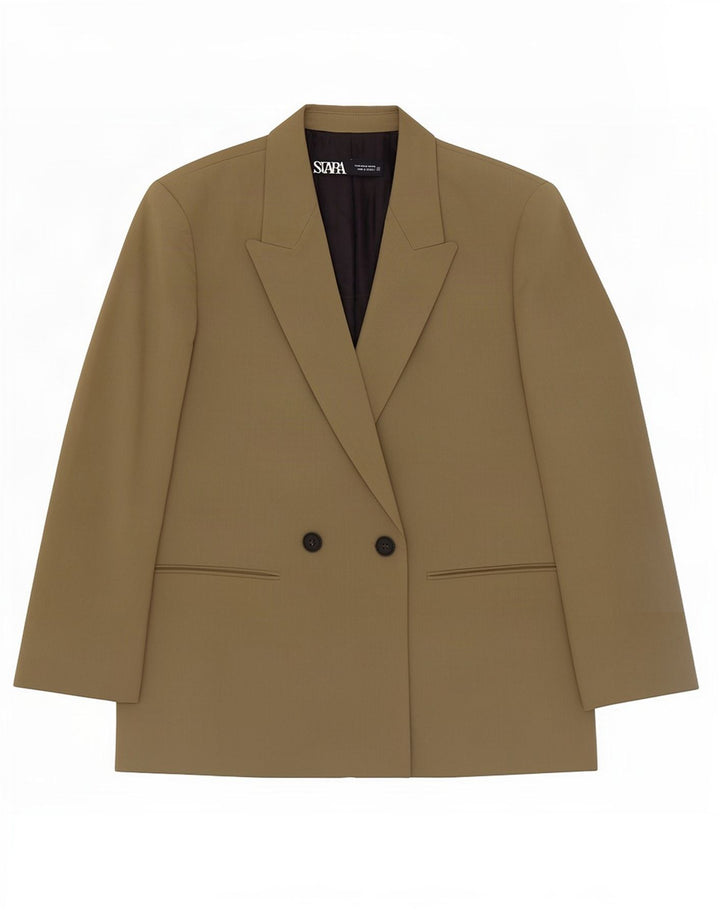 Zara Veste Blazer Double Boutonnage Femme UK 14 Kaki Moyen Polyester