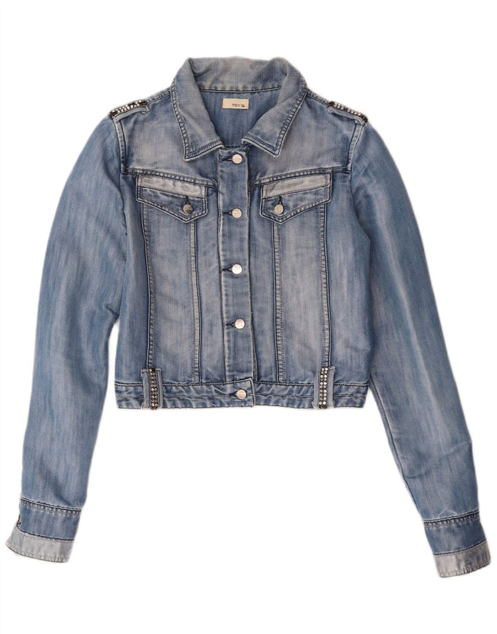 TOY G Veste en jean courte pour femme UK 12 Bleu moyen
