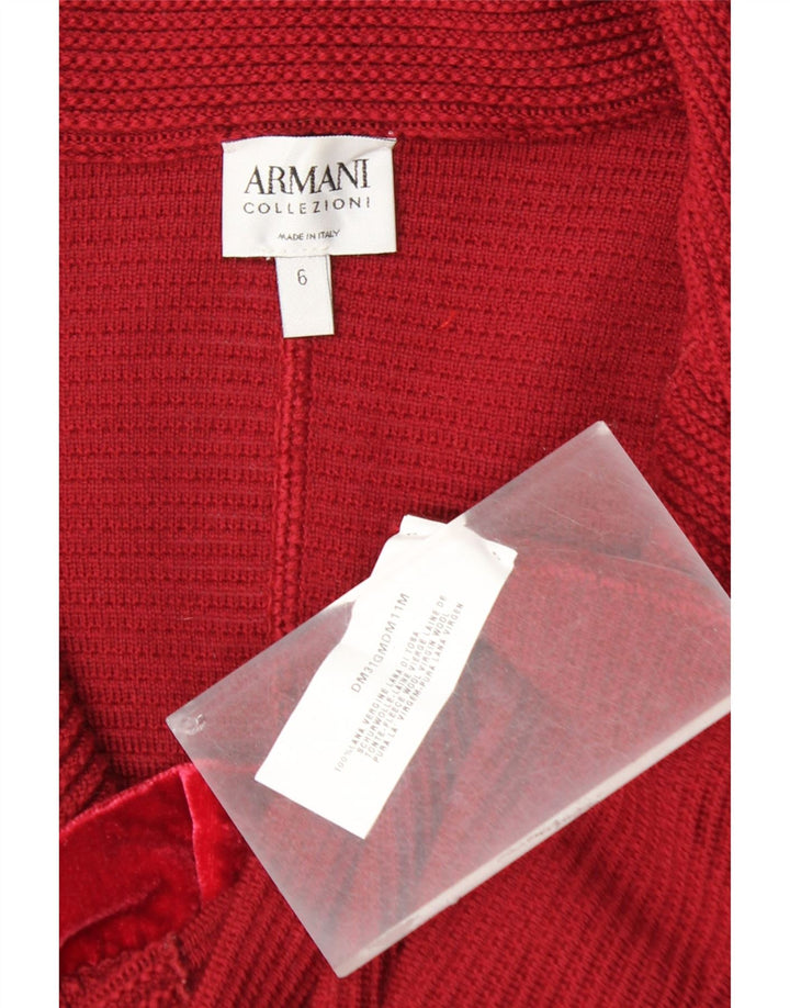 ARMANI COLLEZIONI Pull cardigan à volants sur le devant pour femme US 6 Rouge moyen